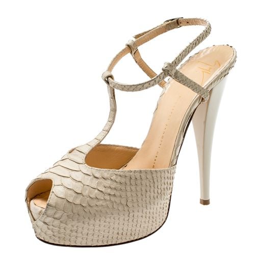 Python Embossed Leather T Strap Platform Sandals Size 39 - Giuseppe Zanotti - Modalova