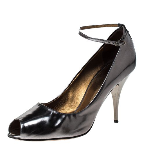 Giuseppe Zanotti Metallic Grey Leather Peep Top Ankle Strap Pumps Size 39 - Giuseppe Zanotti - Modalova