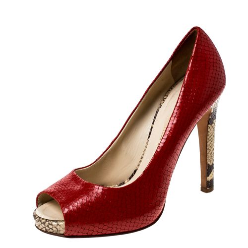 Python Embossed Leather Peep Toe Pumps Size 39.5 - Giuseppe Zanotti - Modalova