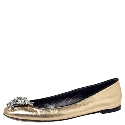 Giuseppe Zanotti Metallic Gold Leather Crystal Embellished Ballet Flats Size 38 - Giuseppe Zanotti - Modalova