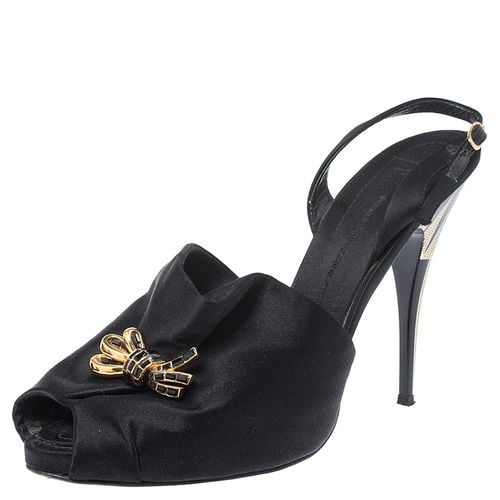 Giuseppe Zanotti Black Satin Bow Crystal Embellished Slingback Sandals Size 39 - Giuseppe Zanotti - Modalova