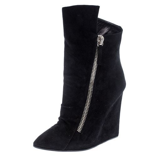 Giuseppe Zanotti Black Suede Wedge Ankle Boots Size 37.5 - Giuseppe Zanotti - Modalova