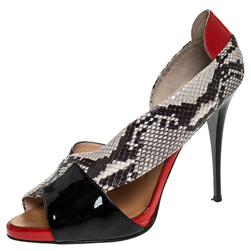 Giuseppe Zanotti Black/Red Cross Patent Leather and Python Embossed Leather Open Toe Sandals Size 41 - Giuseppe Zanotti - Modalova