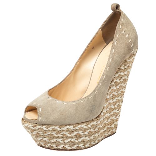 Suede Leather Peep Toe Wedge Platform Pumps Size 38.5 - Giuseppe Zanotti - Modalova