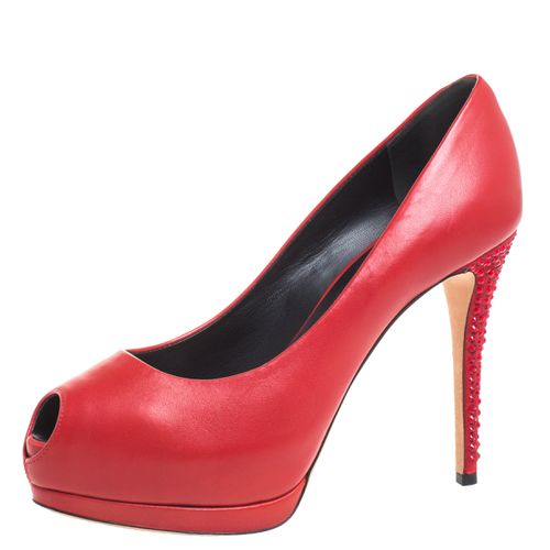 Giuseppe Zanotti Red Leather And Suede Crystal Embellished Peep Toe Platform Pumps Size 37 - Giuseppe Zanotti - Modalova