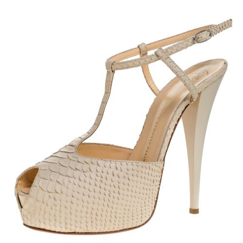 Giuseppe Zanotti Beige Python Embossed Leather T Strap Platform Sandals Size 41 - Giuseppe Zanotti - Modalova