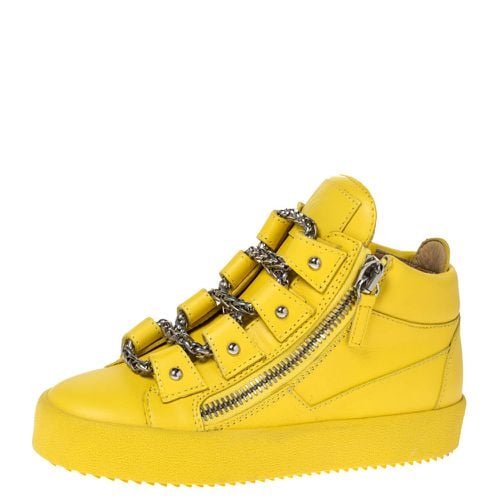 Giuseppe Zanotti Yellow Leather Gold Chain Laces Dual Zip Sneakers Size 35 - Giuseppe Zanotti - Modalova