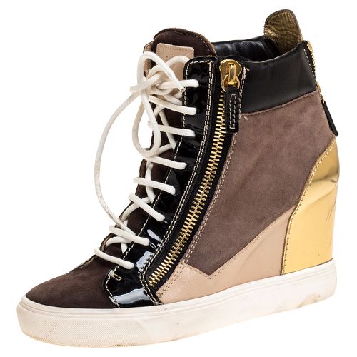 Giuseppe Zanotti Tricolor Suede Leather Wedge Sneakers Size 38 - Giuseppe Zanotti - Modalova