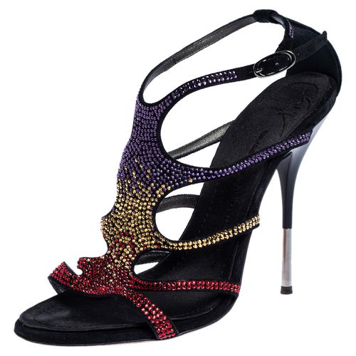 Multicolor Crystal Embellished Suede Cut Out Sandals Size 37 - Giuseppe Zanotti - Modalova