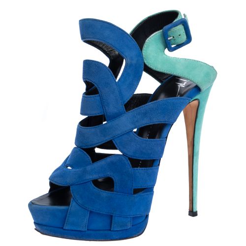 Giuseppe Zanotti Blue Suede Cutout Caged Slingback Sandals Size 40 - Giuseppe Zanotti - Modalova