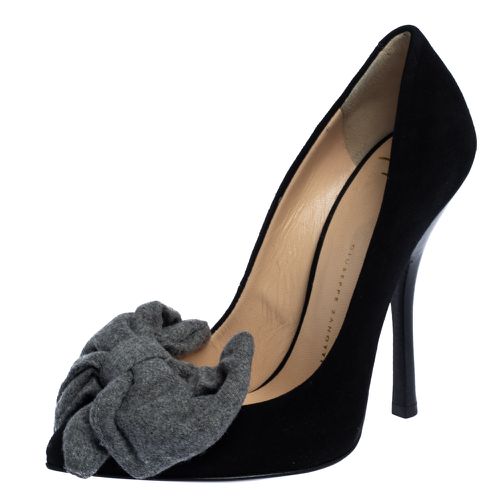 Giuseppe Zanotti Black/Grey Suede and Fabric Bow Pointed Toe Pumps Size 36 - Giuseppe Zanotti - Modalova