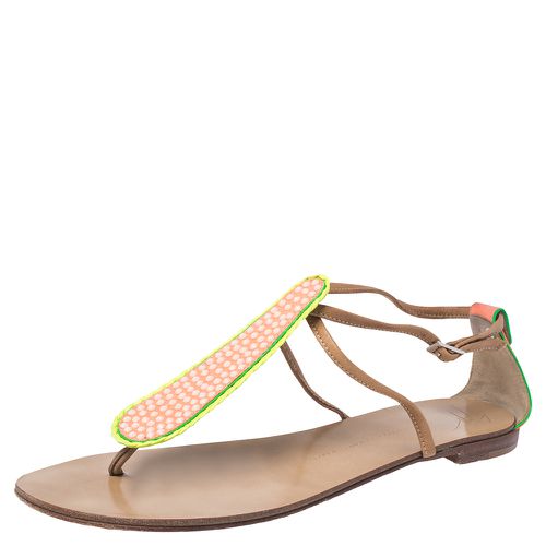 Tricolor Leather And Glitter Embellished Thong Flat Sandals Size 41 - Giuseppe Zanotti - Modalova