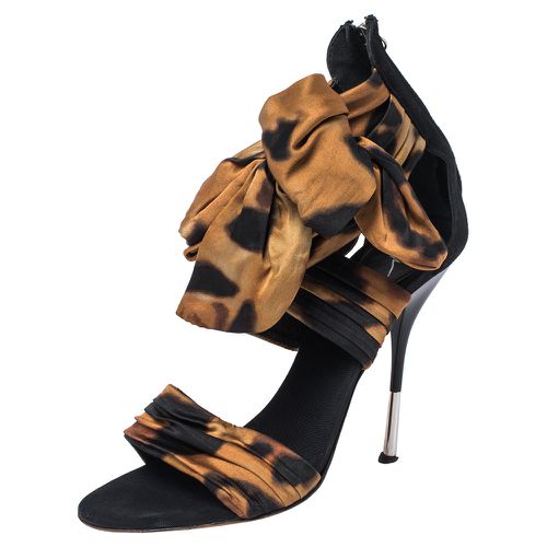 Giuseppe Zanotti Brown/Black Fabric And Leather Bow Ankle Cuff Sandals Size 38 - Giuseppe Zanotti - Modalova