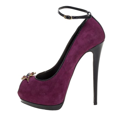 Suede Crystal Embellished Pep Toe Ankle Strap Pumps Size 40 - Giuseppe Zanotti - Modalova
