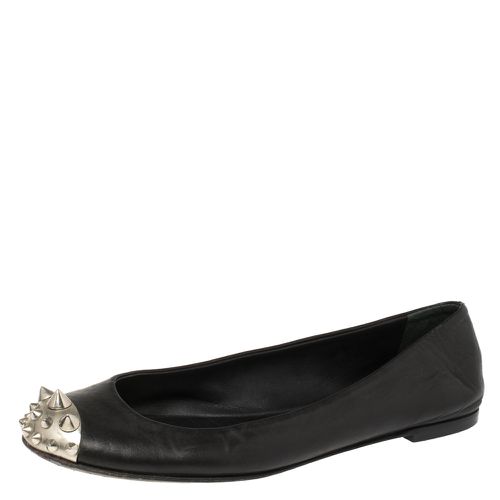 Giuseppe Zanotti Black Leather Malika Spiked Cap Toe Ballet Flats Size 38.5 - Giuseppe Zanotti - Modalova