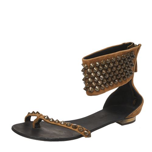 Giuseppe Zanotti Brown Suede Leather Studded Toe Ring Sandals Size 38.5 - Giuseppe Zanotti - Modalova