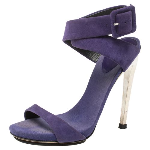 Giuseppe Zanotti Blue Suede Metal Heel Ankle Wrap Open Toe Sandals Size 36 - Giuseppe Zanotti - Modalova