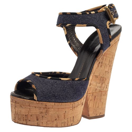 Giuseppe Zanotti Dark Wash Denim Cork Heel Platform Wedge Sandals Size 39 - Giuseppe Zanotti - Modalova