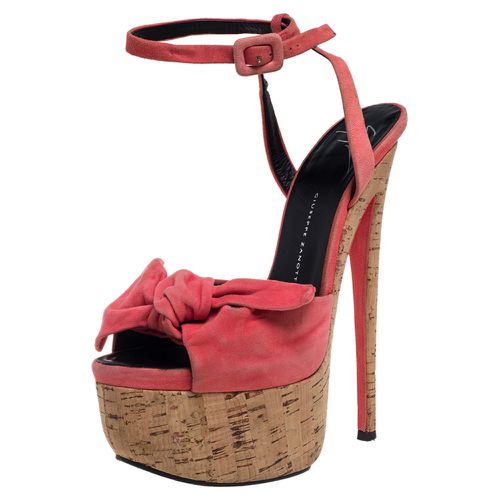 Giuseppe Zanotti Pink Suede Bow Platform Ankle Strap Sandals Size 38 - Giuseppe Zanotti - Modalova