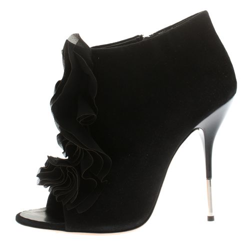 Giuseppe Zanotti Black Suede Peep Toe Silk Ruffle Detail Ankle Booties Size 40.5 - Giuseppe Zanotti - Modalova