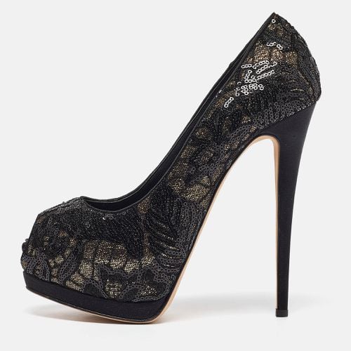 Giuseppe Zanotti Black/Gold Lace and Sequins Sharon Platform Pumps 39.5 - Giuseppe Zanotti - Modalova