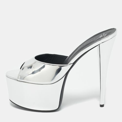 Giuseppe Zanotti Silver Leather Platform Slide Sandals Size 41 - Giuseppe Zanotti - Modalova
