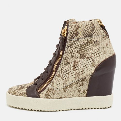 Size 38.5 /Brown Python Embossed and Leather Wedge Sneakers - Giuseppe Zanotti - Modalova