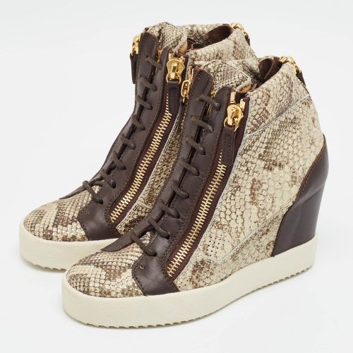 Size 38.5 /Brown Python Embossed and Leather Wedge Sneakers - Giuseppe Zanotti - Modalova