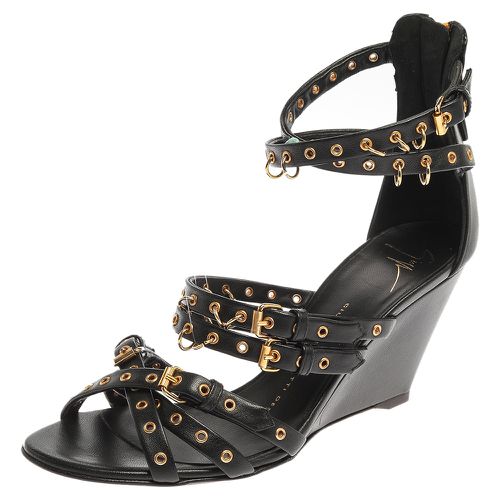 Giuseppe Zanotti Black Leather Eyelet Ankle Strap Wedge Sandals Size 36 - Giuseppe Zanotti - Modalova