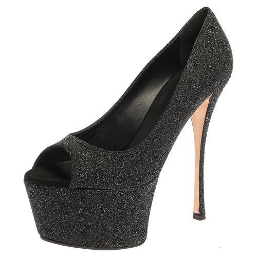 Giuseppe Zanotti Black Glittered Suede Open Toe Platform Pumps Size 39 - Giuseppe Zanotti - Modalova