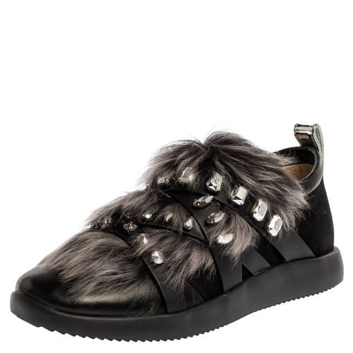 Suede and Fur Christie Crystal Embellished Slip On Sneakers Size 39 - Giuseppe Zanotti - Modalova