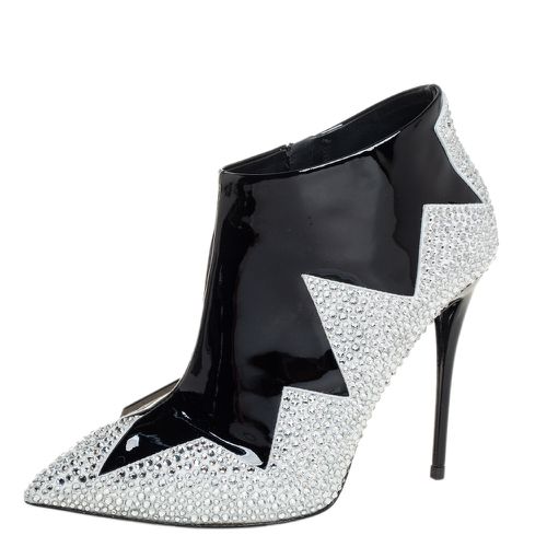 Giuseppe Zanotti Black Patent Leather And Suede Crystal Zig Zag Patterned Booties Size 36.5 - Giuseppe Zanotti - Modalova