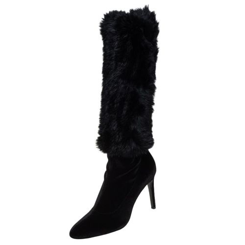 Giuseppe Zanotti Black Stretch Fabric And Fur Bimba Knee High Boots Size 40 - Giuseppe Zanotti - Modalova