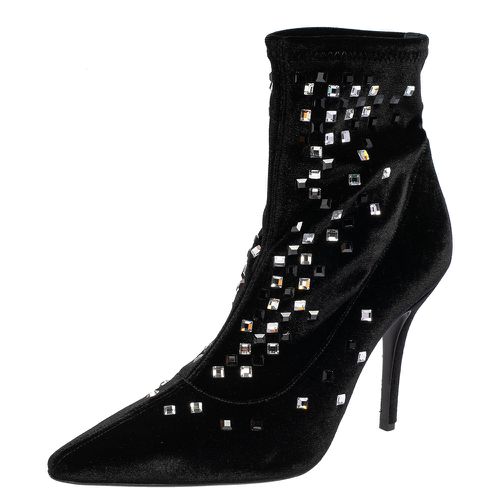 Giuseppe Zanotti Black Velvet Crystal Embellished Pointed Toe Ankle Boots Size 40 - Giuseppe Zanotti - Modalova