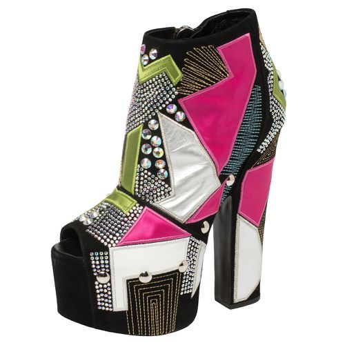 Giuseppe Zanotti Multicolor Suede And Leather Geometric Platform Ankle Booties Size 39 - Giuseppe Zanotti - Modalova