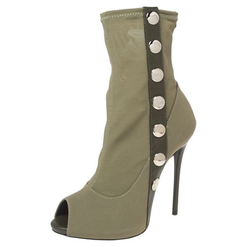 Giuseppe Zanotti Army Green Canvas and Studded Leather Peep-Toe Ankle Boots Size 37 - Giuseppe Zanotti - Modalova