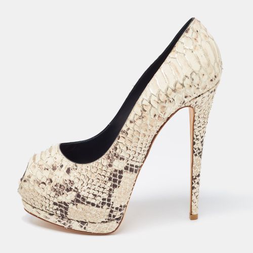 Giuseppe Zanotti Cream/Brown Python Embossed Leather Peep Toe Pumps Size 40 - Giuseppe Zanotti - Modalova