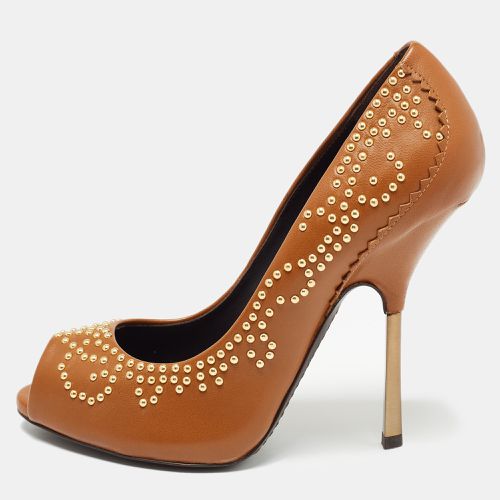 Giuseppe Zanotti Brown Leather Studded Peep Toe Pumps Size 38 - Giuseppe Zanotti - Modalova