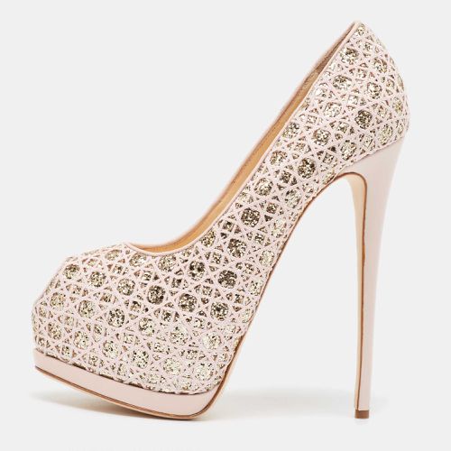 Giuseppe Zanotti Pink Glitter Lace and Leather Sharon Platform Peep Toe Pumps Size 41 - Giuseppe Zanotti - Modalova