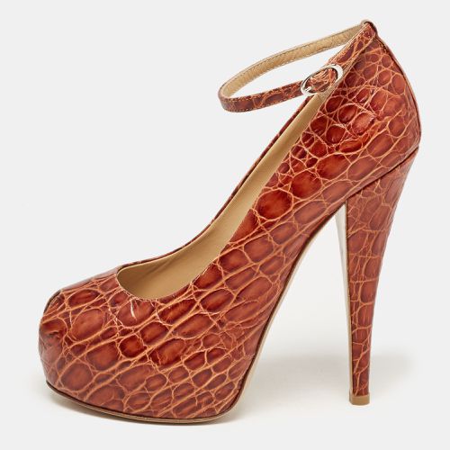 Giuseppe Zanotti Brown Croc Embossed Leather Peep Toe Platform Pumps Size 38.5 - Giuseppe Zanotti - Modalova