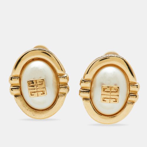 Givenchy Gold Tone GG Faux Pearl Clip-On Earrings - Givenchy - Modalova