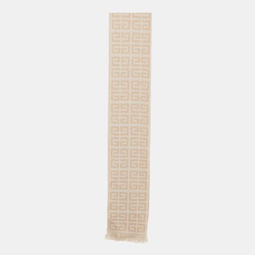Givenchy Beige Monogram Wool Knit Fringed Scarf - Givenchy - Modalova