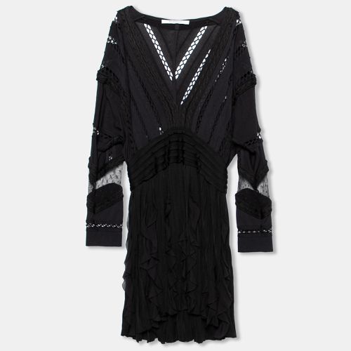 Givenchy Black Patterned Knit Ruffle Trimmed Dress M - Givenchy - Modalova