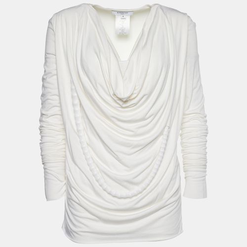 Givenchy Off-White Stretch Knit Beaded Chain Detail Draped Blouse M - Givenchy - Modalova