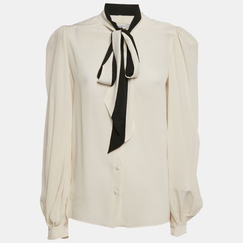 Givenchy Off- White Silk Chiffon Contrast Neck Tie Detail Shirt M - Givenchy - Modalova