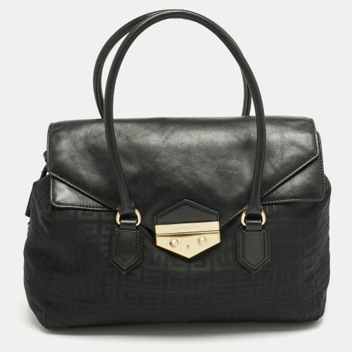 Givenchy Black Logo Jacquard Fabric and Leather Double Flap Satchel - Givenchy - Modalova