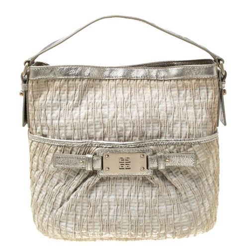 Givenchy Beige Shimmering Canvas and Leather Small Trim Hobo - Givenchy - Modalova