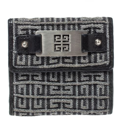 Givenchy Silver/Black Canvas and Leather Trim Embossed Logo Trifold Wallet - Givenchy - Modalova