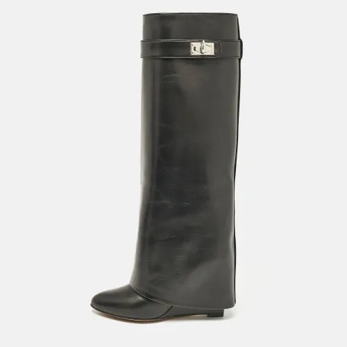 Givenchy Black Leather Shark Lock Wedge Knee High Boots Size 36 - Givenchy - Modalova