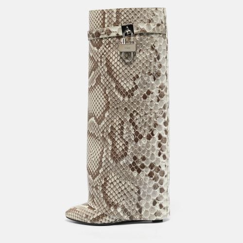 Cream Python Embossed Leather Shark Tooth Knee Length Boots Size 39 - Givenchy - Modalova